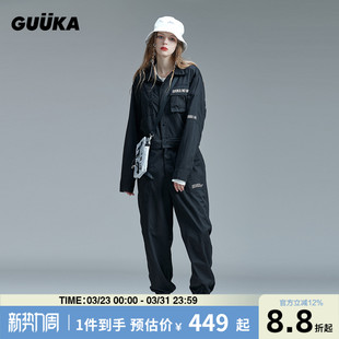 女秋新款 连体裤 时尚 工装 宽松显瘦 连身裤 GUUKA黑色可拆卸连体套装