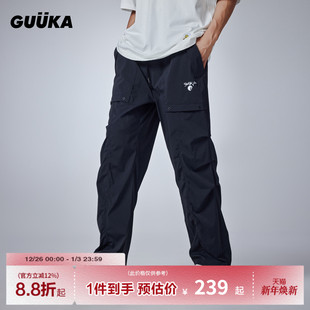 抽褶户外伞兵裤 李鑫一同款 宽松 男秋新款 GUUKA潮牌黑色休闲直筒裤