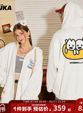周也同款GUUKA&MATSUI联名小狗刺绣开衫卫衣男连帽衫落肩外套宽松