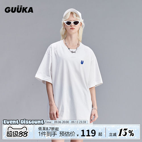 Guuka纯色圆领短袖夏季情侣