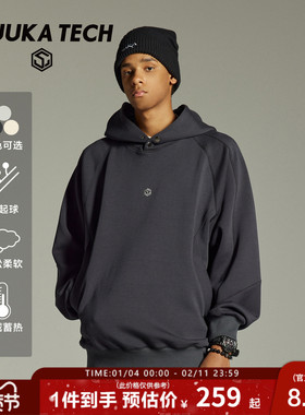 GUUKA TECH美式刺绣黑色空气层卫衣男款加绒加厚连帽衫插肩袖上衣