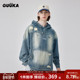 卓沅同款 GUUKA套头连帽牛仔夹克男秋 坏学生复古做旧廓形外套宽松