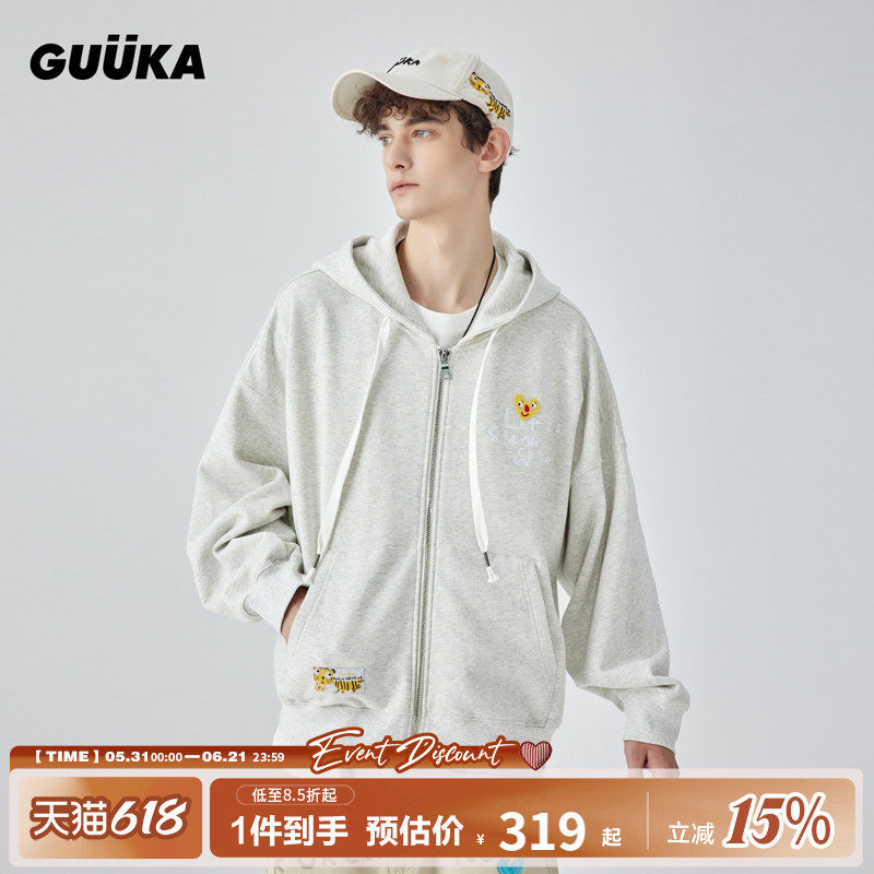GUUKA&杨悉圣儿联名廓形开衫卫衣男潮牌纯棉情侣连帽针织外套宽松