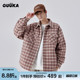 棉服外套宽松 情侣多口袋薄款 GUUKA潮牌红色格子衬衫 棉衣男冬新款