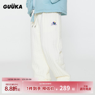 爱心刺绣直筒防寒裤 GUUKA潮牌白色加绒加厚棉裤 保暖 冬季 宽松 男款