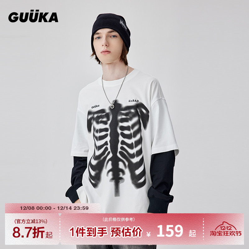 GUUKA假两件重磅长袖T恤