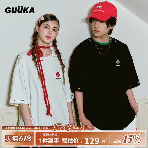 GUUKA幸运四叶草短袖T恤