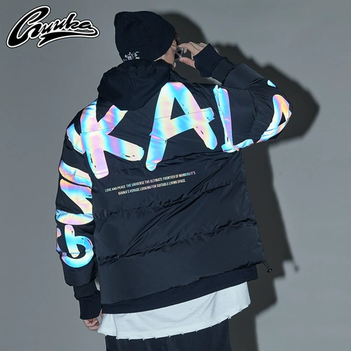 Короткий пуховик для школьников в стиле хип-хоп, светоотражающая бархатная куртка, утиный пух, оверсайз