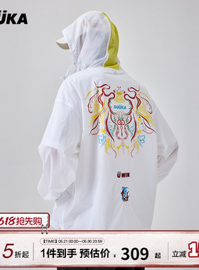 GUUKA潮牌白色拼接风衣男夏季潮 情侣户外皮肤衣高考胜利外套宽松