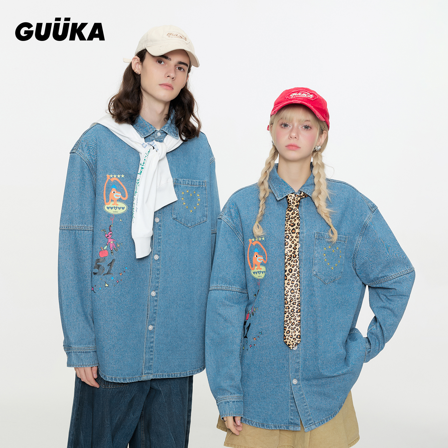 GUUKA春季美式复古牛仔衬衫