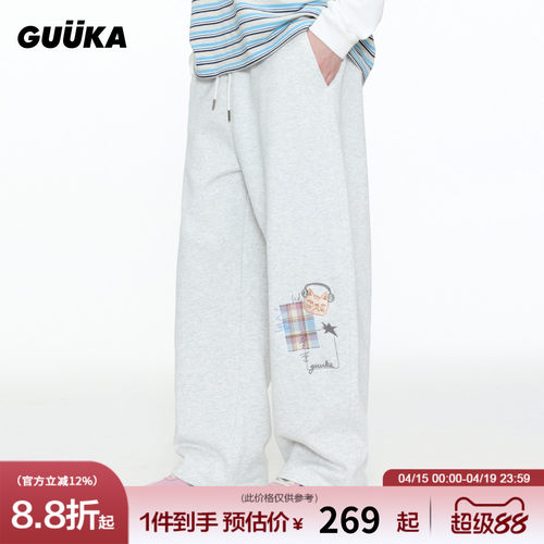 GUUKA猫咪刺绣弯刀卫裤