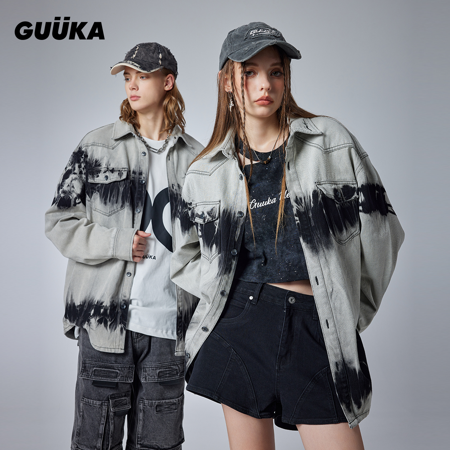 GUUKA刺绣牛仔长袖衬衫