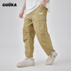 裤 男秋 坏学生九分裤 GUUKA潮牌卡其色直筒工装 撞钉收褶伞兵裤 宽松