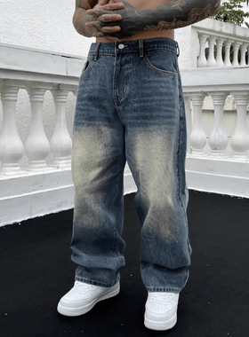 Men's retro loose straight leg jeans复古牛仔裤男2025宽松直筒