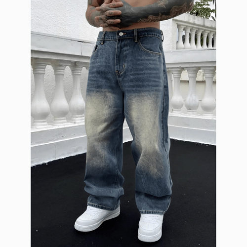 Men's retro loose straight leg jeans复古牛仔裤男2025宽松直筒