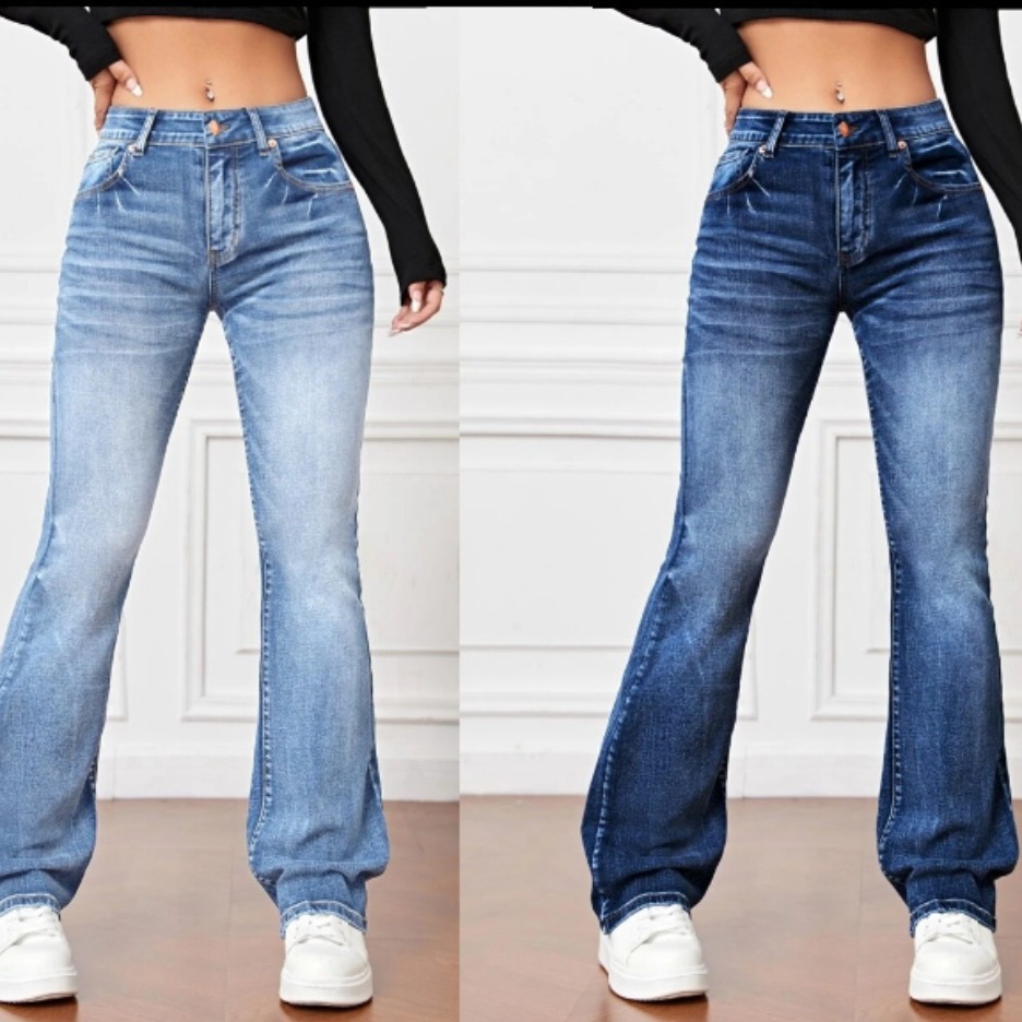 Women's high waisted loose flared jeans女牛仔裤高腰宽松微喇