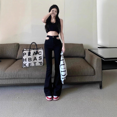 Women hollowed out chain flared jeans and pants女镂空牛仔裤