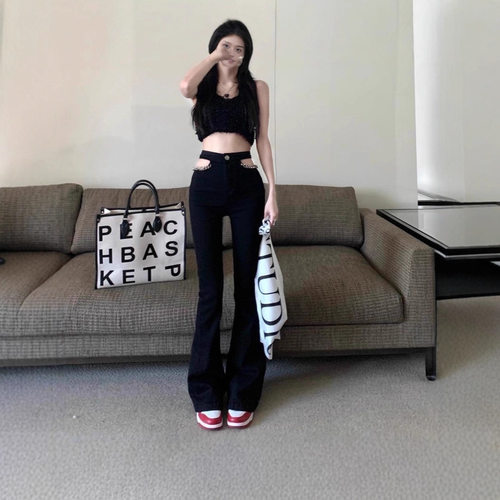 Women hollowed out chain flared jeans and pants女镂空牛仔裤