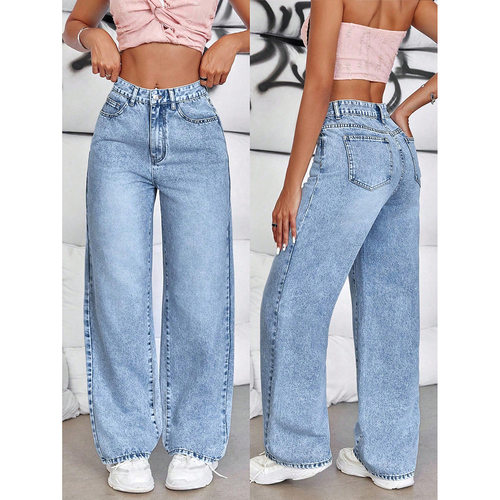 Women's loose jeans跨境牛仔裤2025夏新款宽松潮流设计感长裤女