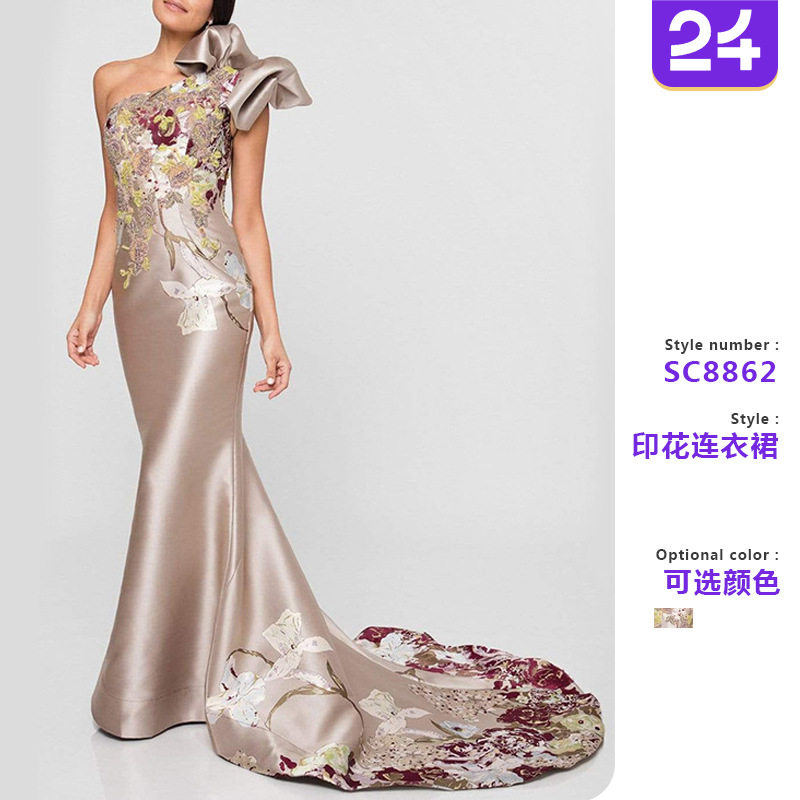 Women's one shoulder sexy embroidered dress女连衣裙露背绣花