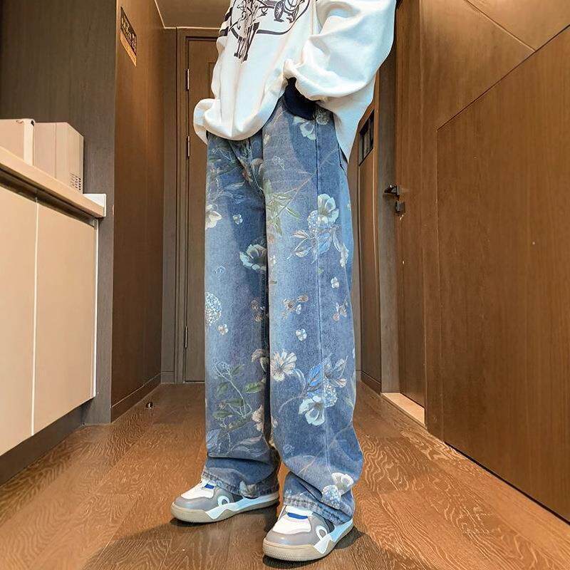 Men's printed jeans, hip-hop couple pants印花牛仔裤男情侣裤