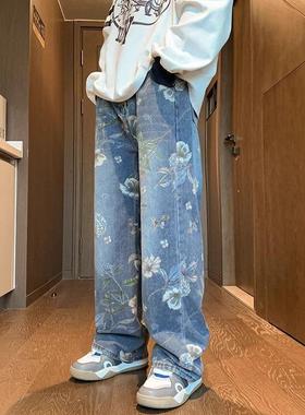 Men's printed jeans, hip-hop couple pants印花牛仔裤男情侣裤