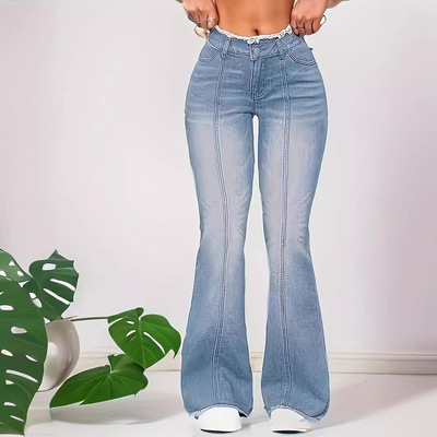Women's fringed elastic flared jeans女毛边提臀弹力微喇牛仔裤