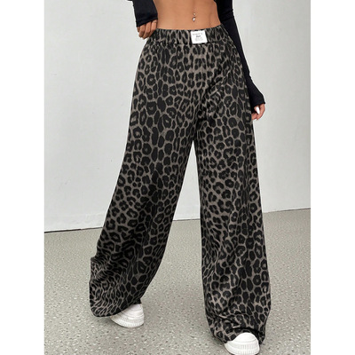 Leopard print loose wide leg pants for women豹纹阔腿长裤女