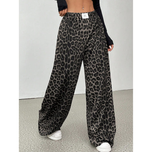Leopard print loose wide leg pants for women豹纹阔腿长裤女