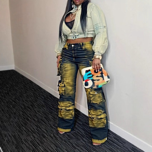 Women retro workwear wide leg pants, jeans女工装阔腿裤牛仔裤