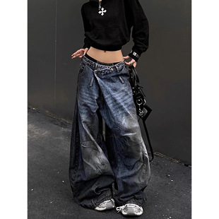 jeans vintage wide leg Women pants女牛仔阔腿长裤 clothing
