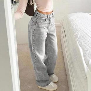 loose leg high waisted Women jeans女垂感慵懒牛仔裤 straight