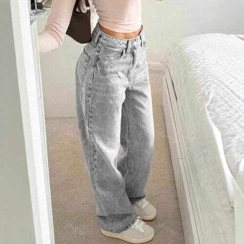 Women straight leg loose high waisted jeans女垂感慵懒牛仔裤