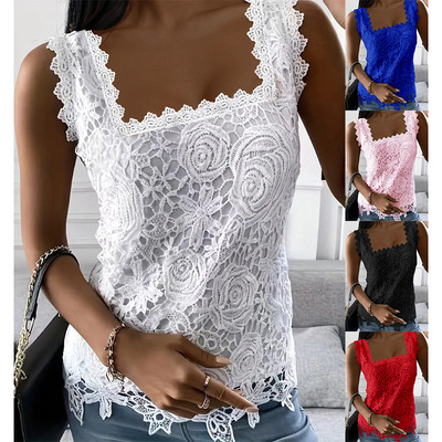 Women's lace sleeveless vest女方领蕾丝无袖背心T恤上衣