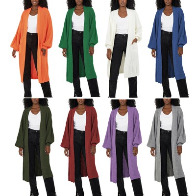 Women's long solid color cardigan sweater长款纯色开衫毛衣女