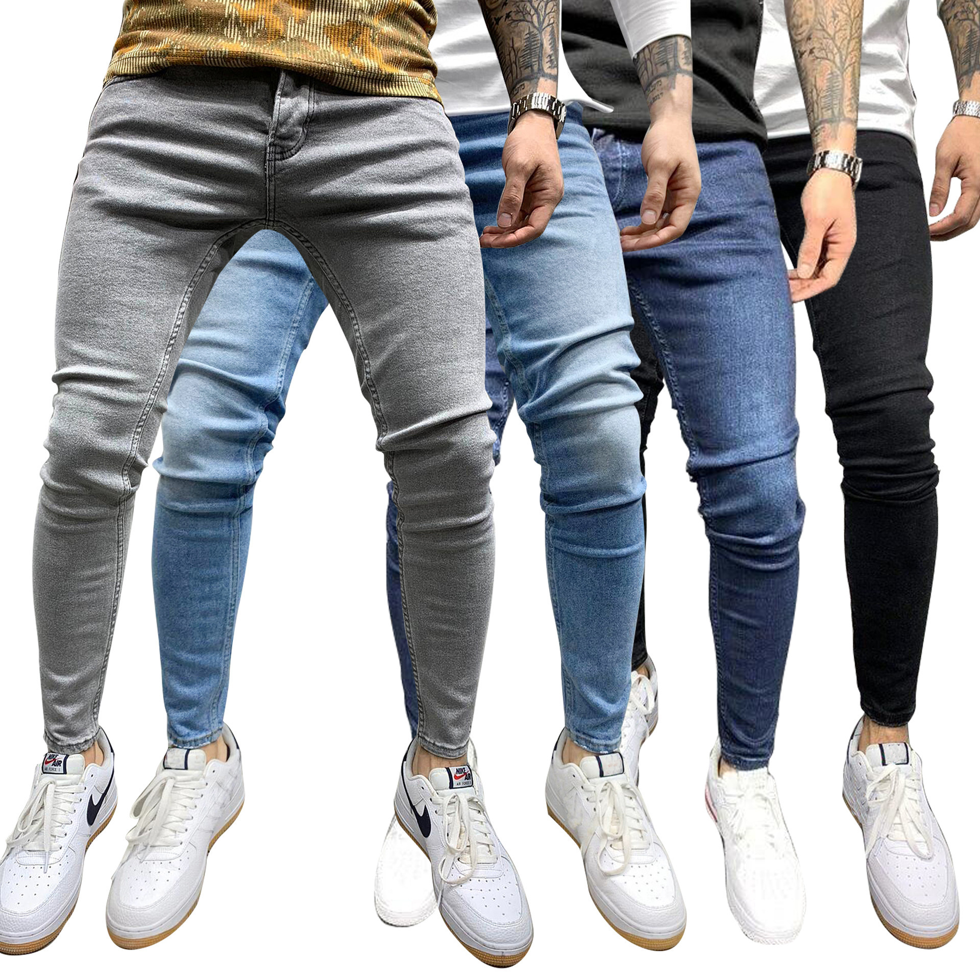 Men's stretch tight jeans欧美男士弹力紧身小脚牛仔裤经典四色