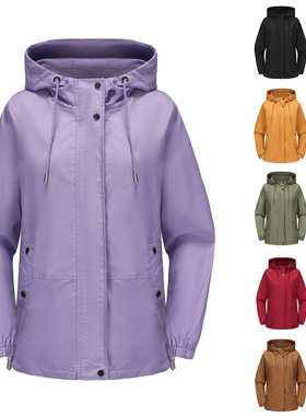 Women's loose hooded windproof jacket休闲风衣女宽松防风外套