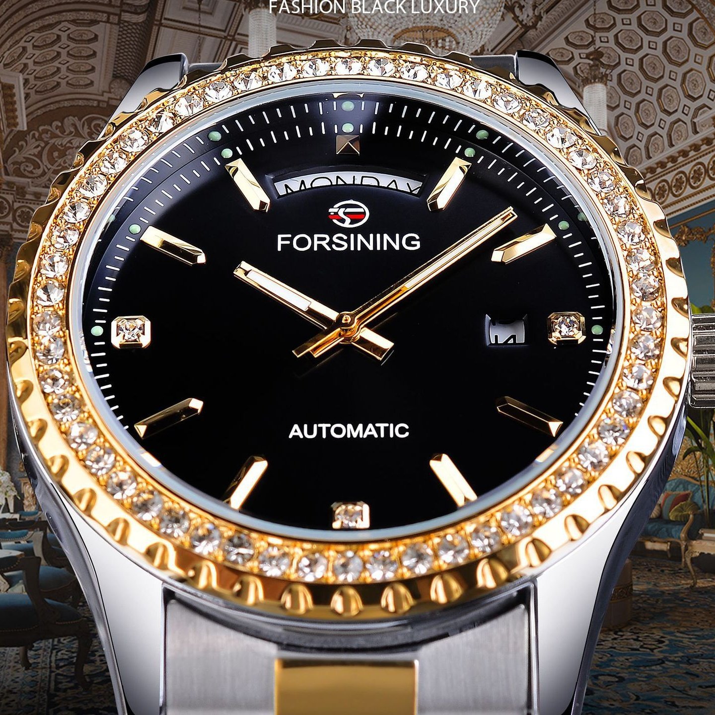 新款 forsining 欧美风范男士时尚休闲复古水钻腕表 自动机械手表,手表,配件,淘宝优惠券,粉丝福利购,淘宝优惠卷