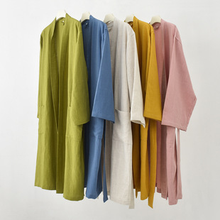 春夏天丝麻亚麻浴袍浴衣睡衣睡袍家居服吸水透气亲肤抑菌敏感肌肤