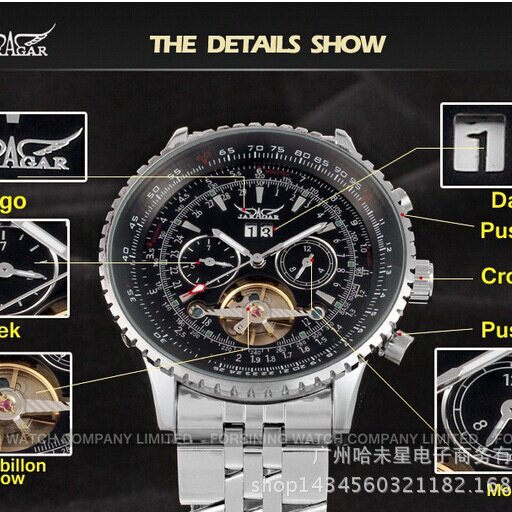 新款生日员工福利机械Jaragar仿古节日黑色机械表全自动商务男表