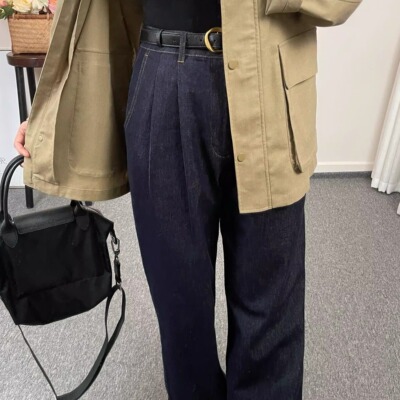 ins博主街拍牛仔西裤宽松香蕉裤