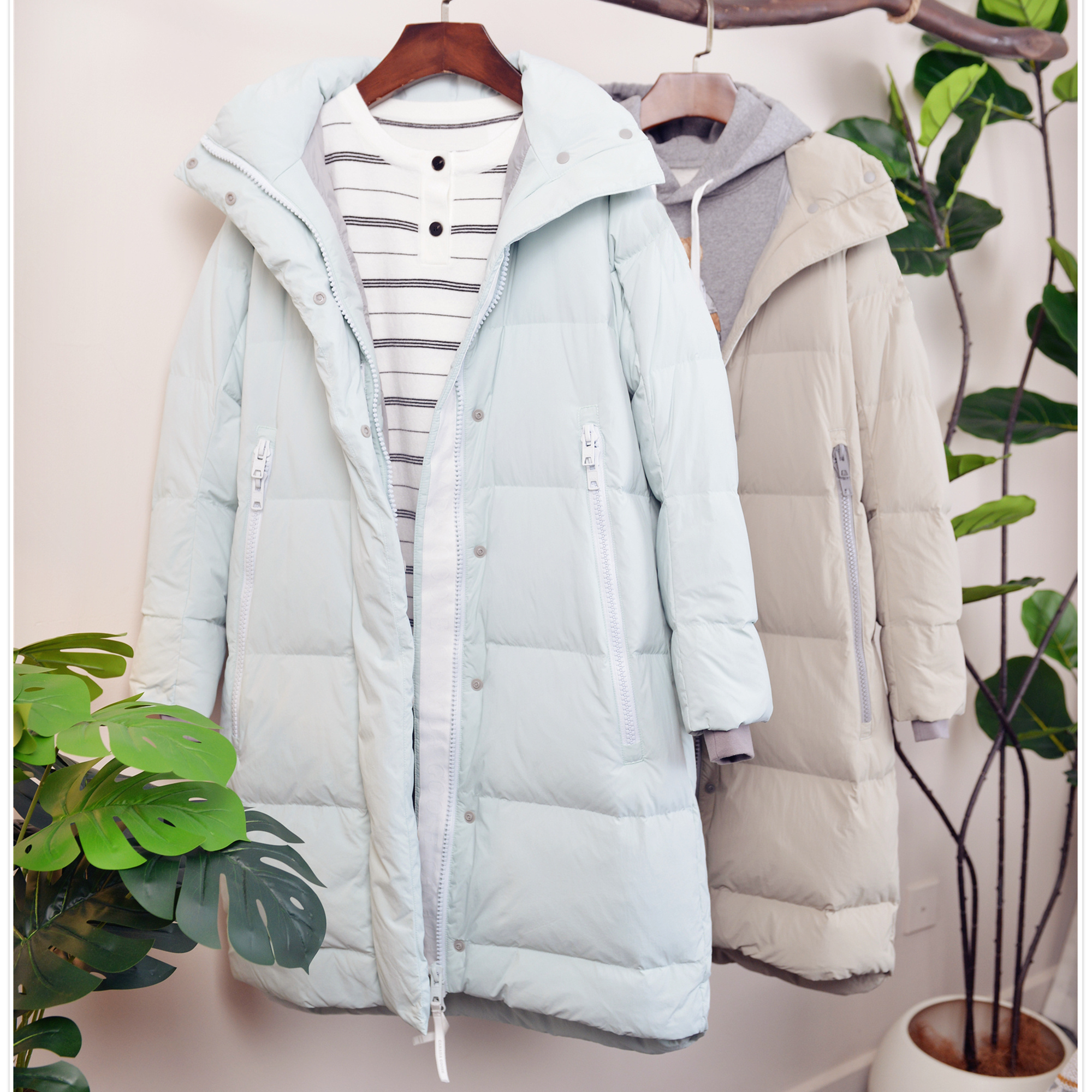 长款加厚连帽羽绒服帽子可拆