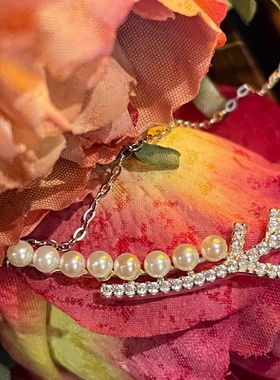 南洋贝珠文艺银纸锁骨链锆石项链