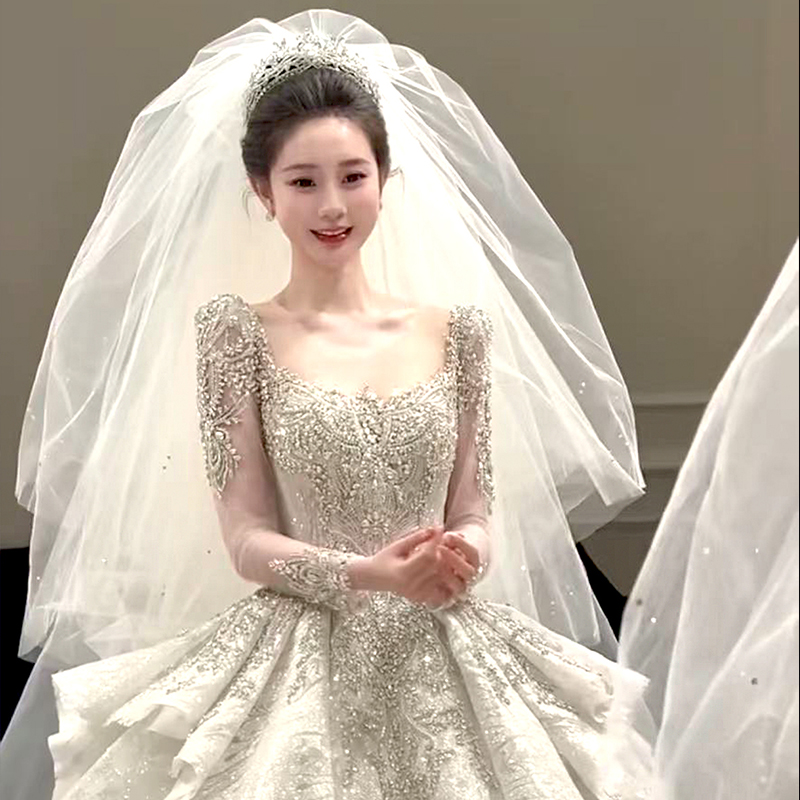 超蓬4层头纱香槟色主婚纱头纱