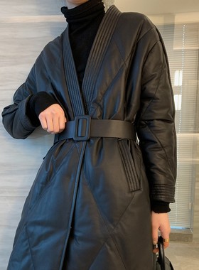 绵羊皮真皮羽绒服女中长款黑色外套2026年新款收腰加厚皮衣
