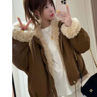 2026羊羔毛外套女皮毛一体短款北岛日记冬季双面穿派克服加厚
