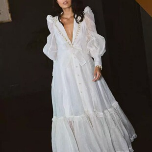 法式 领钉珠收腰显瘦长裙 浪漫优雅轻奢宫廷风连衣裙高端重工西装