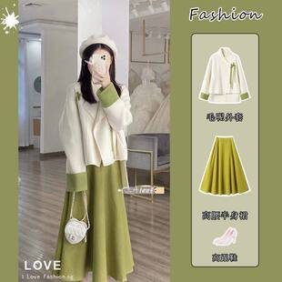 小清新女装套装女2025春秋毛呢外套中式上衣高腰显瘦半身裙两件套