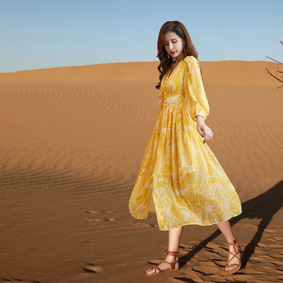 2024春夏新款气质名媛法式轻奢女装高级感碎花雪纺连衣长裙F836