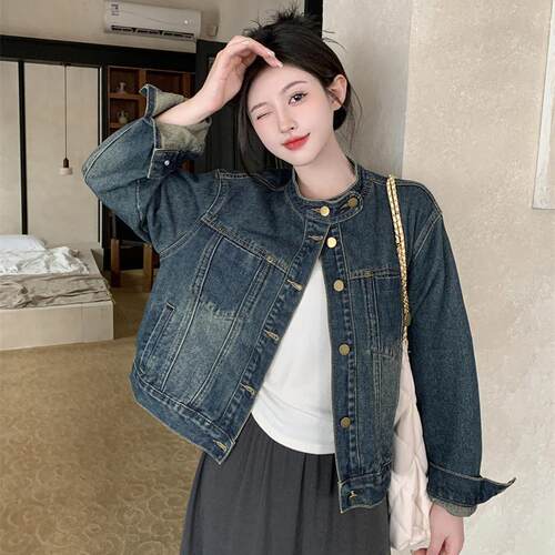 今年流行的爆款时尚复古牛仔短外套女休闲上衣长袖百搭宽松夹克潮